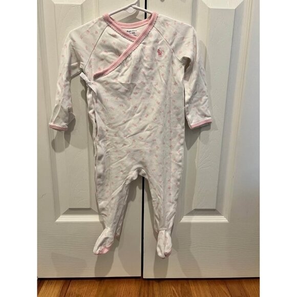Ralph Lauren Other - Ralph lauren girls footed kimono style outift white with pink alphabet size 9 mo
